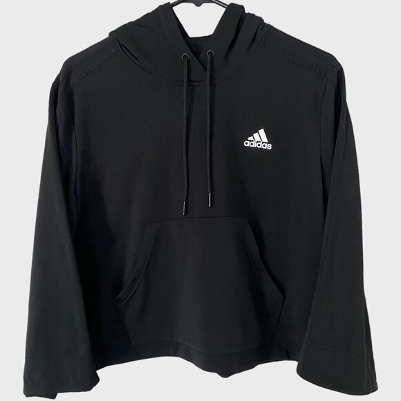 Adidas Adicolor Essential Crop Hoodie Sweatshirt Womens Medium Black Long-Sleeve - Picture 1 of 13